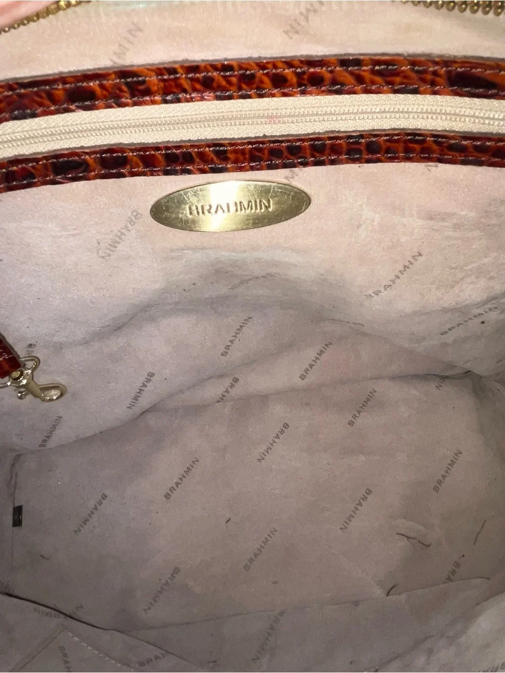Brahmin Cognac Croc-Embossed Leather Tote with Tassel Charm